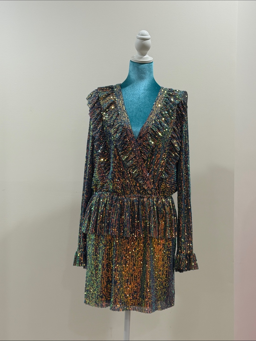 Endless Rose Iridescent Multi-Color Sequin V-Neck Mini Dress